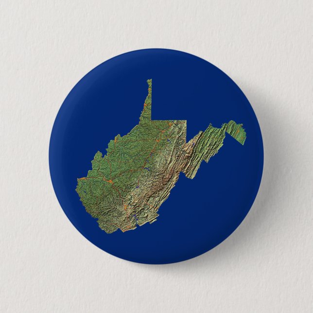 Bóton Redondo 5.08cm Botão Mapa da Virgínia Ocidental (Frente)