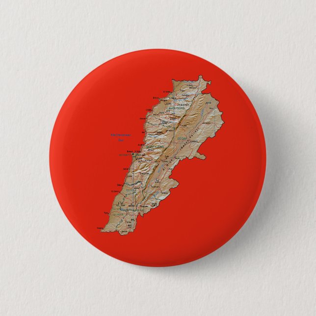 Bóton Redondo 5.08cm Botão Mapa do Líbano (Frente)