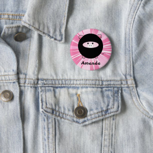 Bóton Redondo 5.08cm Botão Ninja Personalizado no Roteiro Rosa