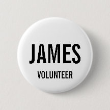 Botão Nome do Voluntário Branco Moderno