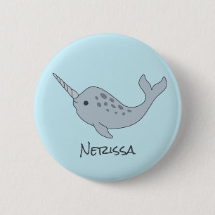 Bóton Redondo 5.08cm Botão Nome Narwhal Entorcido