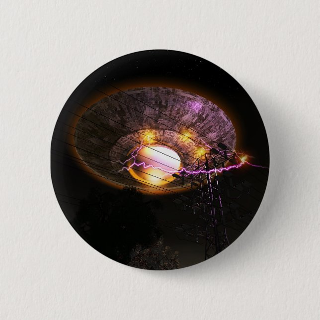 Bóton Redondo 5.08cm Botão OVNI sobre Powerlines (Frente)