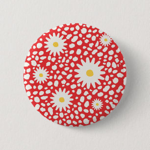 Bóton Redondo 5.08cm Botão Padrão Vermelho Floral