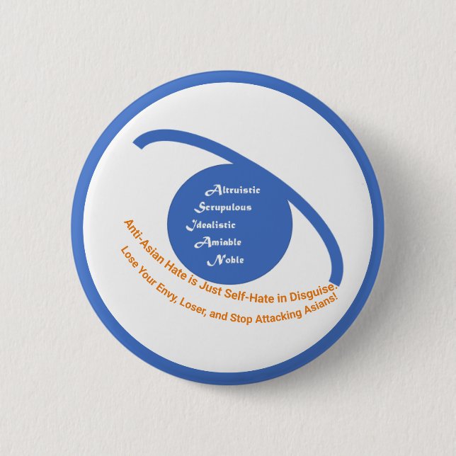 Bóton Redondo 5.08cm Botão Parar de Atacar Asiáticos (Frente)