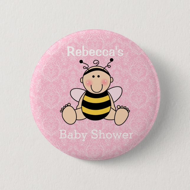 Bóton Redondo 5.08cm Botão Personalizado do Chá de fraldas da abelha (Frente)