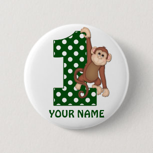 Bóton Redondo 5.08cm Botão personalizado verde do macaco do primeiro