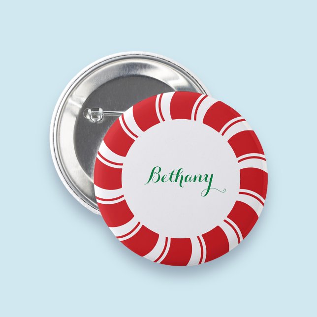 Bóton Redondo 5.08cm Botão Pin Back Nome Festa de Natal do Crachá (MISOOK Christmas Name Button Peppermint Candycane)