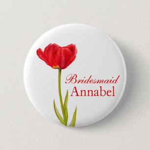 Bóton Redondo 5.08cm Botão / pino de casamento da tulipa vermelha do S