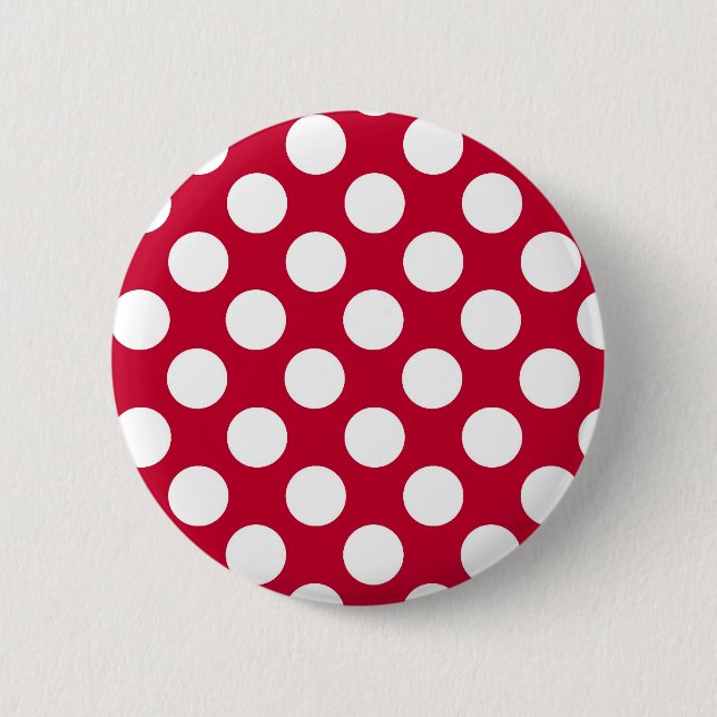 Bóton Redondo 5.08cm Botão Polkadots Vermelho e Branco (Frente)