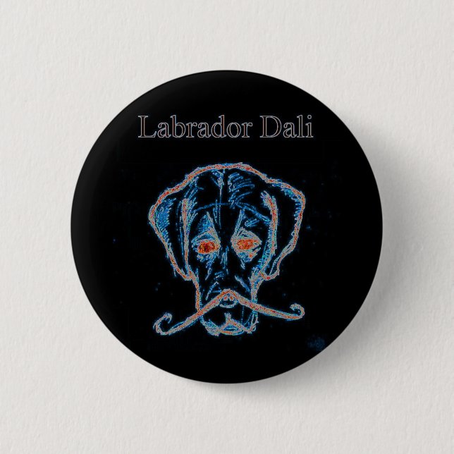 Bóton Redondo 5.08cm Botão preto de Labrador Dali (Frente)