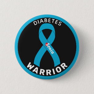 Bóton Redondo 5.08cm Botão Preto Fita do Guerreiro Diabetes
