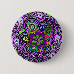 Bóton Redondo 5.08cm Botão Psicodélico Púrpura Paisley
