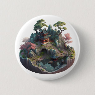 Bóton Redondo 5.08cm Botão redondo de paisagem 3D de fantasia chinesa b