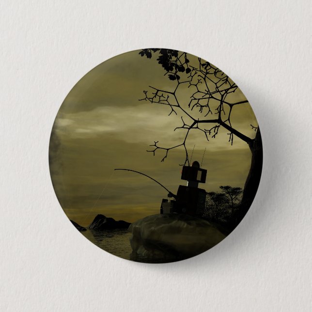 Bóton Redondo 5.08cm Botão Robô de Pesca (Frente)