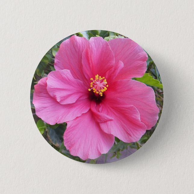 Bóton Redondo 5.08cm Botão Rosa Hibiscus (Frente)