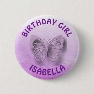 Bóton Redondo 5.08cm Botão roxo personalizado da borboleta da menina d
