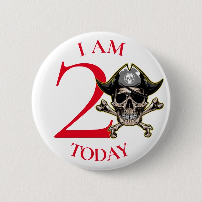 Bóton Redondo 5.08cm Botão segundo aniversário Pirate Skull Red Cross B (Frente)