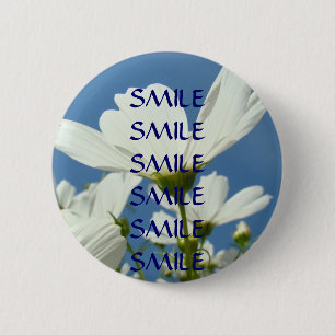 Bóton Redondo 5.08cm Botão Sorriso Sorriso Céu Azul Flores Brancas de M