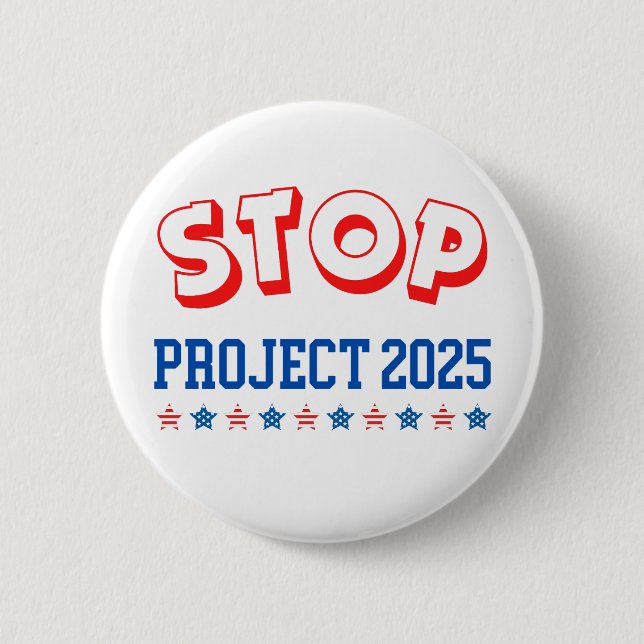 Bóton Redondo 5.08cm Botão Stop Project 2025 Vote Blue Anti-Trump EUA (Frente)