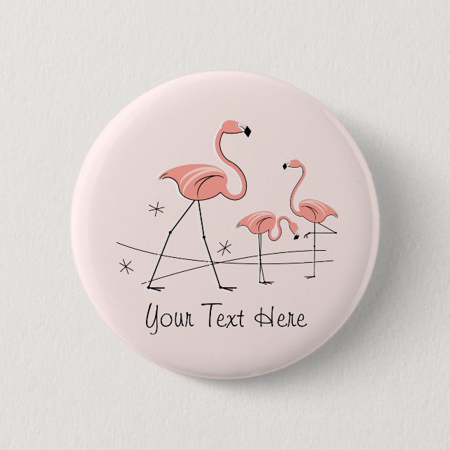 Bóton Redondo 5.08cm Botão 'Texto' Flamingos Cor-de-Rosa Trio 2 (Frente)