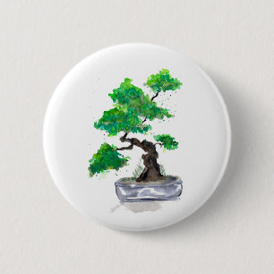 Bóton Redondo 5.08cm Botão Verde Bonsai Watercolor