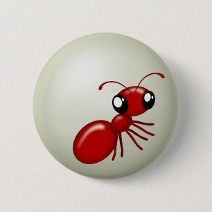 Bóton Redondo 5.08cm Botão Vermelho de Ant de Cartoon