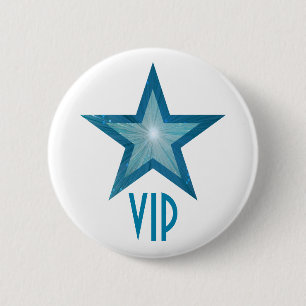 Bóton Redondo 5.08cm Botão 'VIP' Estrela Azul branco