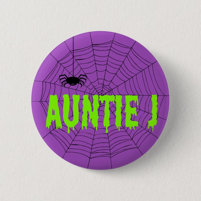 Bóton Redondo 5.08cm Botão Web do Auntie J Green Driting Font Spider (Frente)