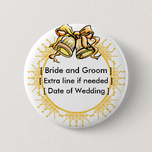 Bóton Redondo 5.08cm Botão: Weddiing dourado Bels - personalizadas
