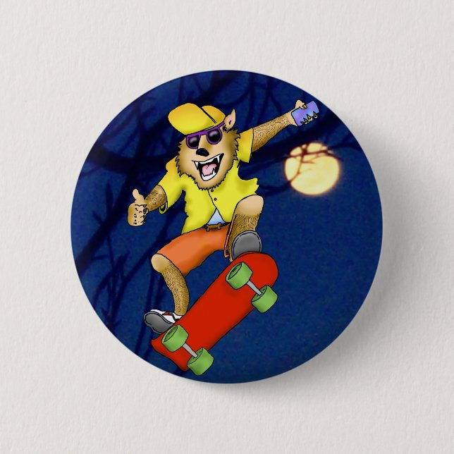 Bóton Redondo 5.08cm Botão Werewolf Skateboarder (Frente)