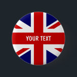 Bóton Redondo 5.08cm Botões de bandeira britânicos | Tomada de União Pe<br><div class="desc">Botões de bandeira britânicos | União Personalizada Jack. Ideia de presente mais barata para eventos partidários nacionais e reais. Cor vermelha inglesa,  branca e azul. Texto personalizável.</div>