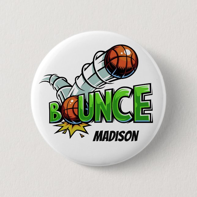 Bóton Redondo 5.08cm Botões de basquete BOUNCE de nome personalizado (Frente)