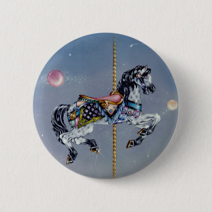 Bóton Redondo 5.08cm Botões, pinos - cavalo cinzento do carrossel da