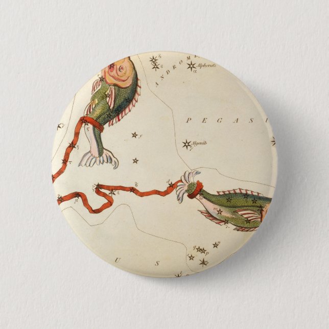 Bóton Redondo 5.08cm Botões "Sinal Zodíaco: Peixes" (Frente)