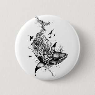 Bóton Redondo 5.08cm Branca Natureza Selvagem Animal Ilustração Arte