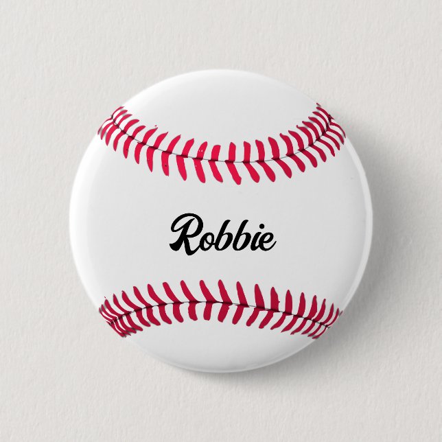 Bóton Redondo 5.08cm Branco vermelho de baseball personalizado (Frente)