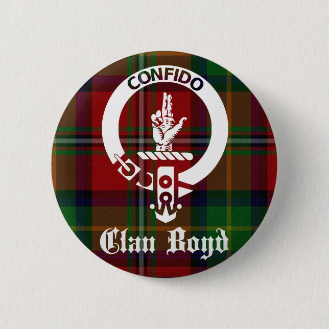 Bóton Redondo 5.08cm Brasão e Tartan do Clã Boyd (Frente)