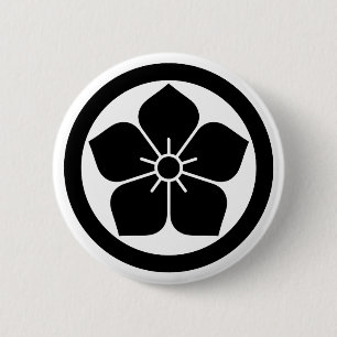 Bóton Redondo 5.08cm [ Brasões de Família ] Flor de Kikyo dentro de um 