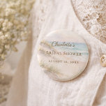 Bóton Redondo 5.08cm Bridal Shower beach coastal elegant<br><div class="desc">Add a charming and memorable detail to your celebration with this elegant beach bridal shower button. Featuring a soft coastal shoreline design with sandy dunes, gentle ocean waves, and refined typography, this round button perfectly complements seaside bridal showers and summer pre-wedding celebrations. The romantic coastal aesthetic makes it a beautiful...</div>