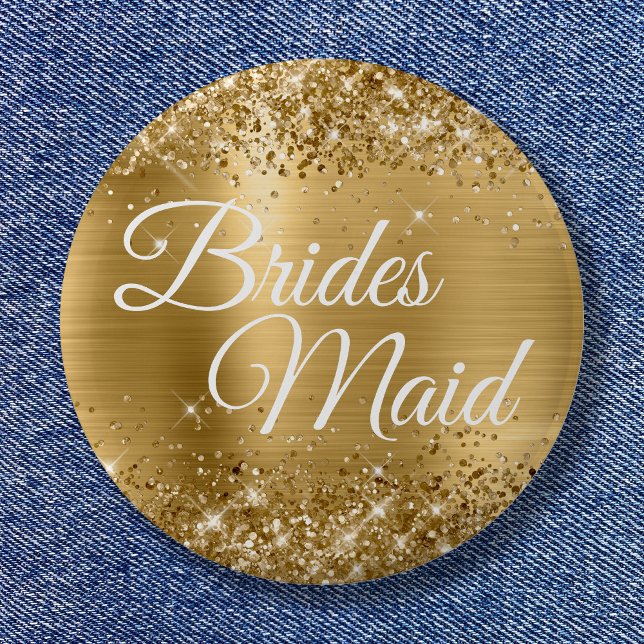 Bóton Redondo 5.08cm Brides Maid Glittery Gold Foil (Brides Maid Glittery Gold Foil Button)
