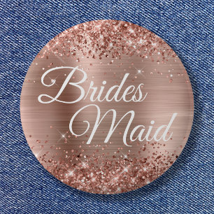 Bóton Redondo 5.08cm Brides Maid Glittery Rosa Gold Foil