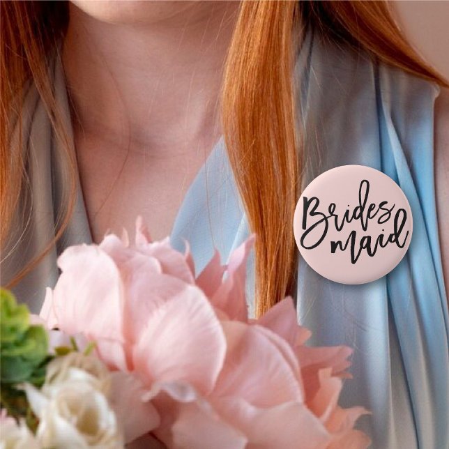 Bóton Redondo 5.08cm Bridesmaid Brush Script Chic Wedding Partido Brida ('Bridesmaid' Brush Script Calligraphy Wedding Rehearsal Pin Button @ fatfatin_blue_knot)