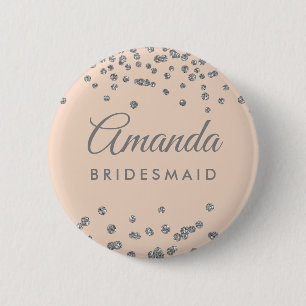 Bóton Redondo 5.08cm Bridesmaid Favor Da Lâmina De Prata Confetti Blus