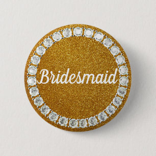 Bóton Redondo 5.08cm Bridesmaid gold rhinestone bg