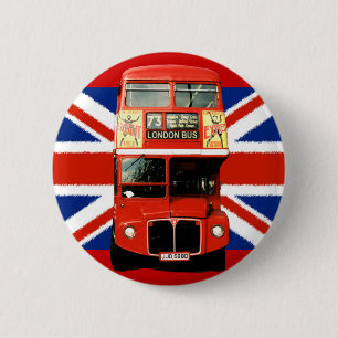 Bóton Redondo 5.08cm British Flag e London Bus Pin