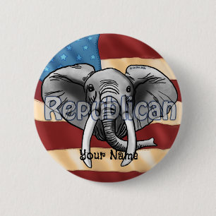 Bóton Redondo 5.08cm Broche de Elefante Cinza Republicano