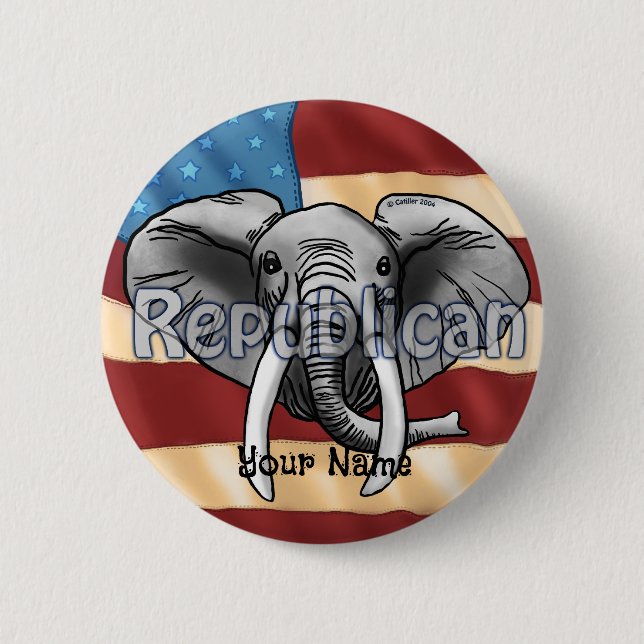 Bóton Redondo 5.08cm Broche de Elefante Cinza Republicano (Frente)