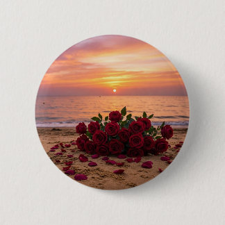 Bóton Redondo 5.08cm Broche de flor vermelha com vista para uma praia