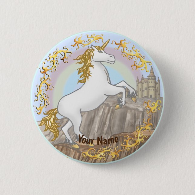 Bóton Redondo 5.08cm Broche do Castelo Unicórnio  (Frente)