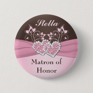 Bóton Redondo 5.08cm Broche Rosa, Marrom Floral para Dama de Honra Prin